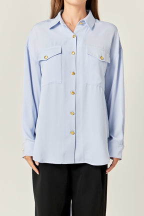 ENGLISH FACTORY - Gold Button Shirt Blouse - BLOUSES available at Objectrare