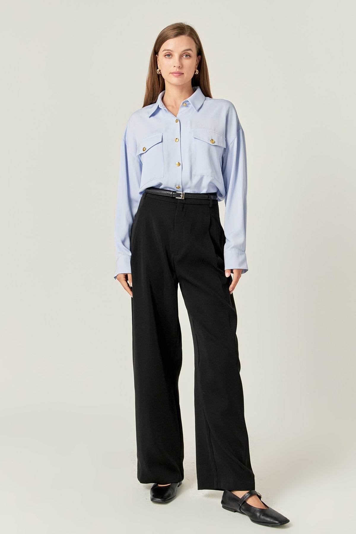 ENGLISH FACTORY - Gold Button Shirt Blouse - BLOUSES available at Objectrare