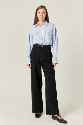 ENGLISH FACTORY - Gold Button Shirt Blouse - BLOUSES available at Objectrare