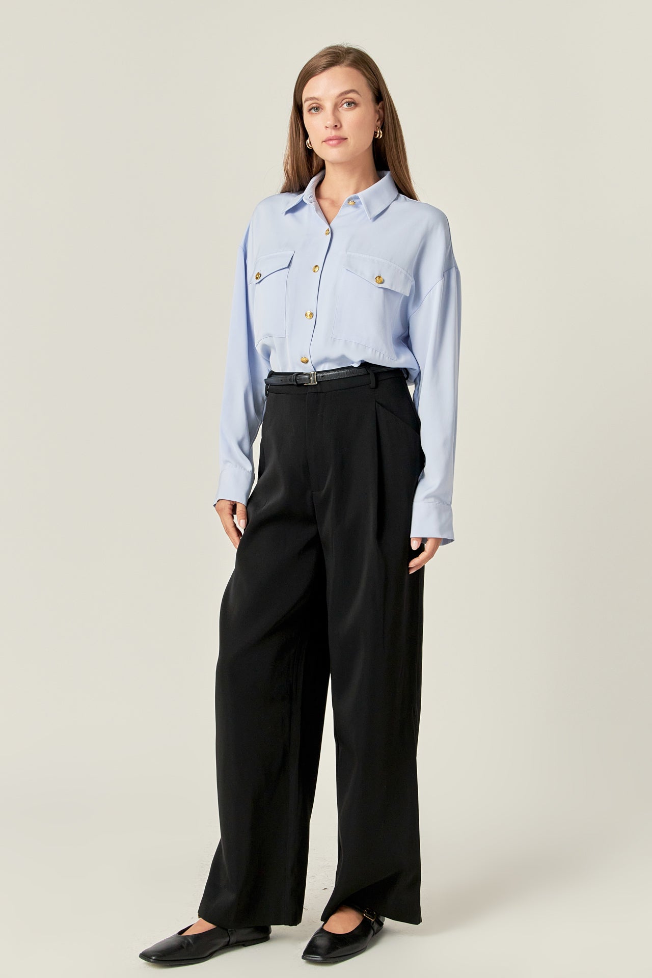 ENGLISH FACTORY - Gold Button Shirt Blouse - BLOUSES available at Objectrare