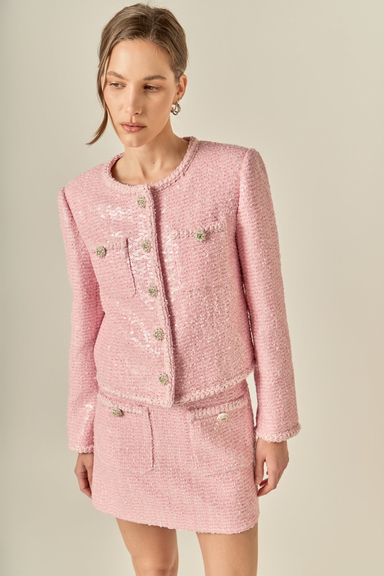 ENGLISH FACTORY - Robyn Rhinestone Tweed Jacket - JACKETS available at Objectrare