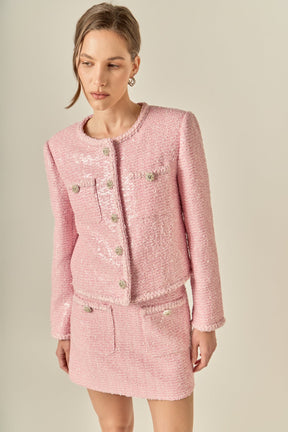 ENGLISH FACTORY - Robyn Rhinestone Tweed Jacket - JACKETS available at Objectrare