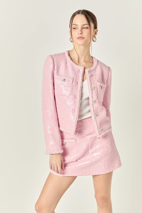 ENGLISH FACTORY - Robyn Rhinestone Tweed Jacket - JACKETS available at Objectrare