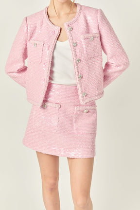 ENGLISH FACTORY - Robyn Rhinestone Tweed Jacket - JACKETS available at Objectrare