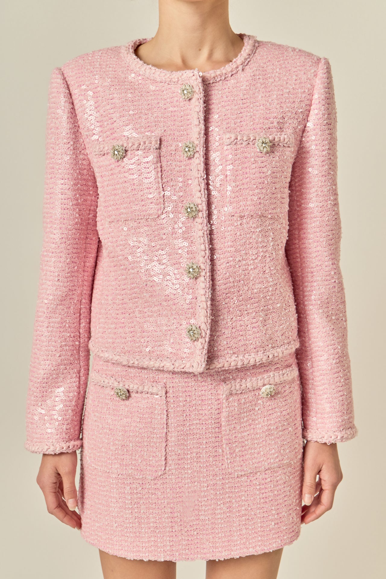 ENGLISH FACTORY - Robyn Rhinestone Tweed Jacket - JACKETS available at Objectrare