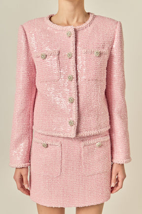ENGLISH FACTORY - Robyn Rhinestone Tweed Jacket - JACKETS available at Objectrare