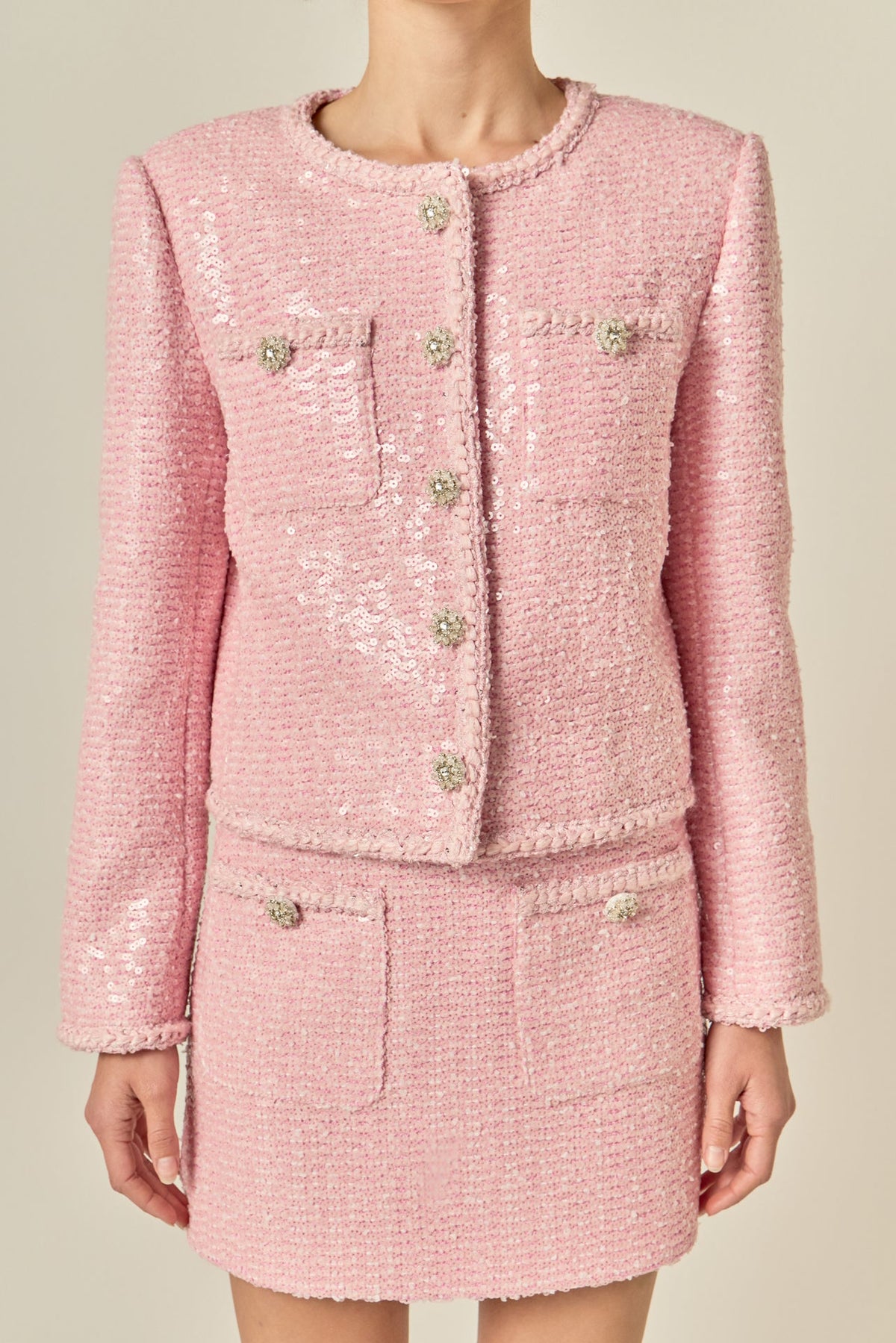 ENGLISH FACTORY - Robyn Rhinestone Tweed Jacket - JACKETS available at Objectrare