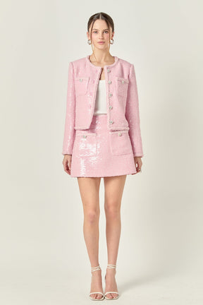 ENGLISH FACTORY - Robyn Rhinestone Tweed Jacket - JACKETS available at Objectrare