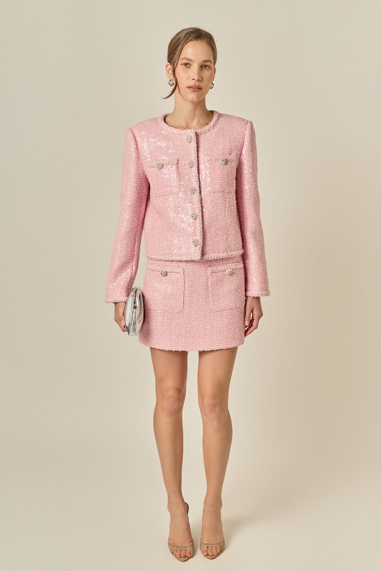 ENGLISH FACTORY - Robyn Rhinestone Tweed Jacket - JACKETS available at Objectrare