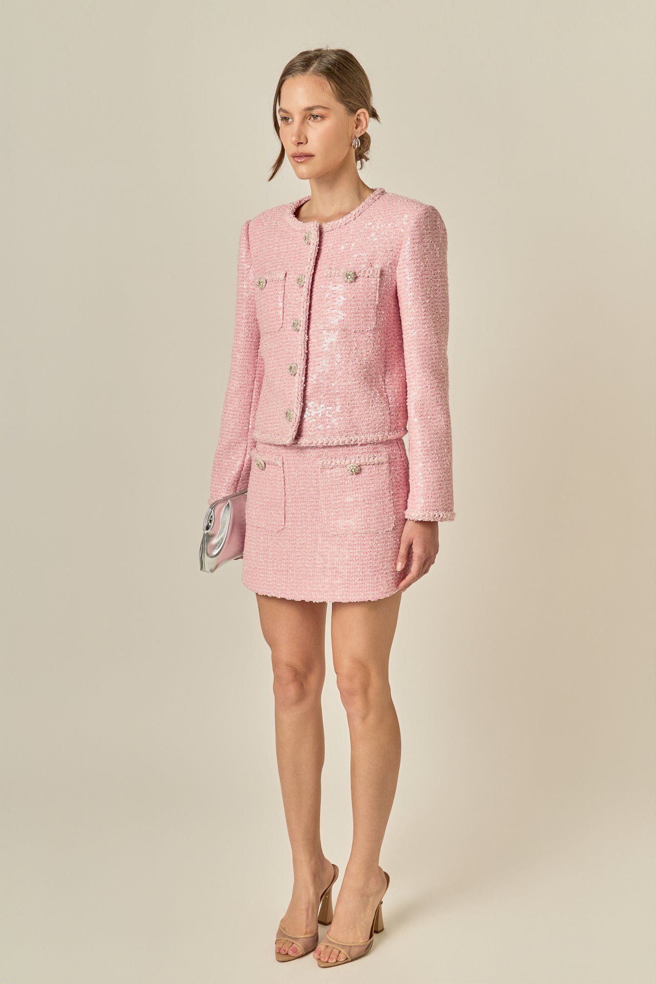 ENGLISH FACTORY - Robyn Rhinestone Tweed Jacket - JACKETS available at Objectrare