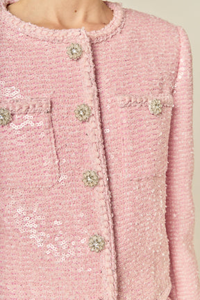ENGLISH FACTORY - Robyn Rhinestone Tweed Jacket - JACKETS available at Objectrare
