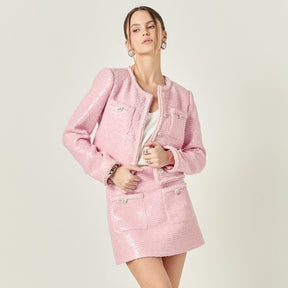 ENGLISH FACTORY - Robyn Rhinestone Tweed Jacket - JACKETS available at Objectrare