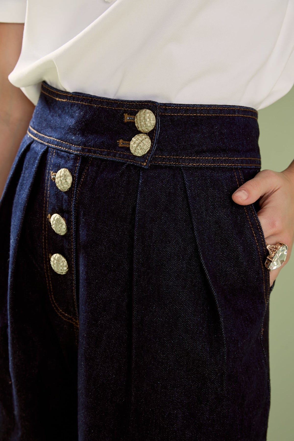 ENGLISH FACTORY - Susie Cropped Denim Trousers - PANTS available at Objectrare