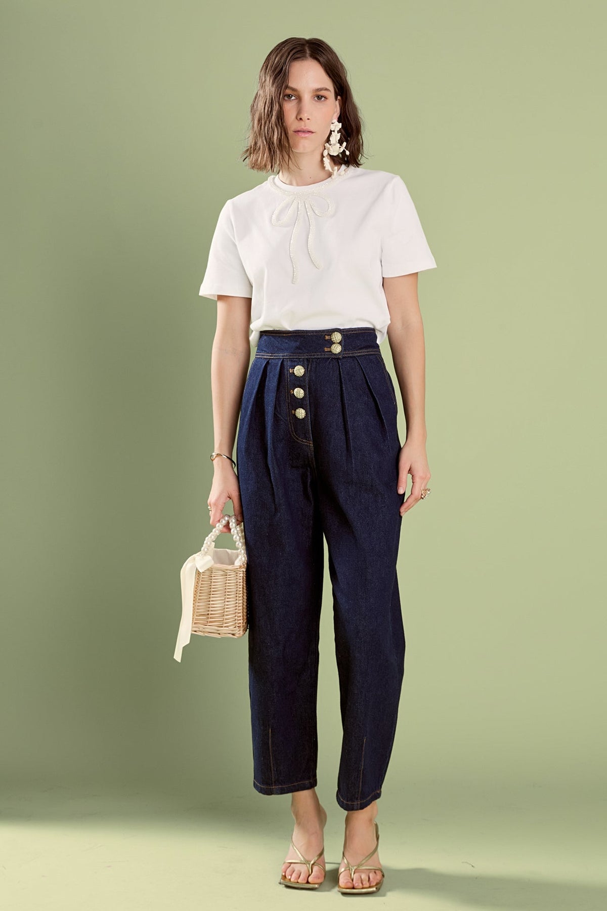 ENGLISH FACTORY - English Factory - Susie Cropped Denim Trousers - PANTS available at Objectrare