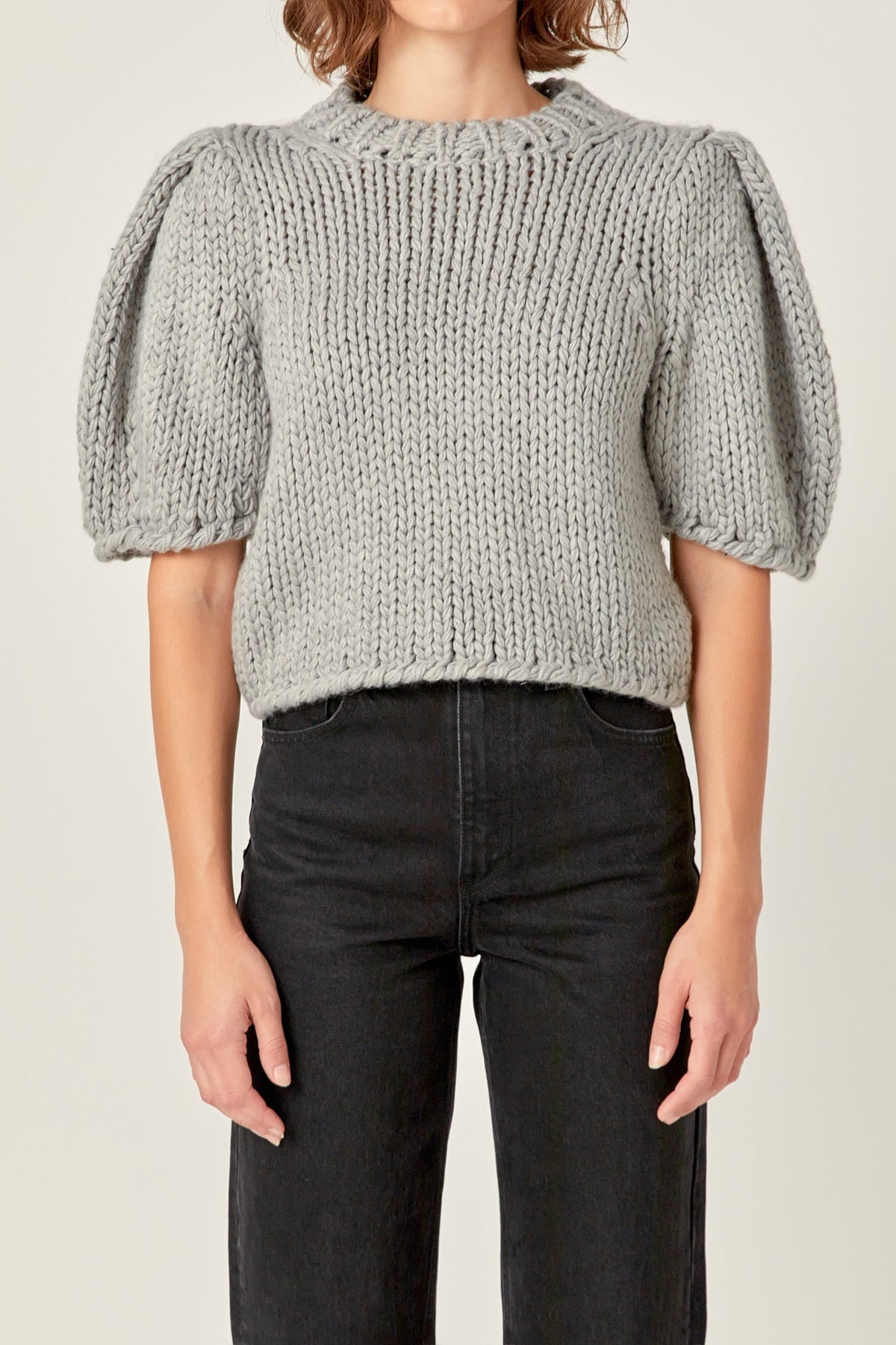 ENGLISH FACTORY - Heavy Yarn Puff Sleeves Knit - TOPS available at Objectrare