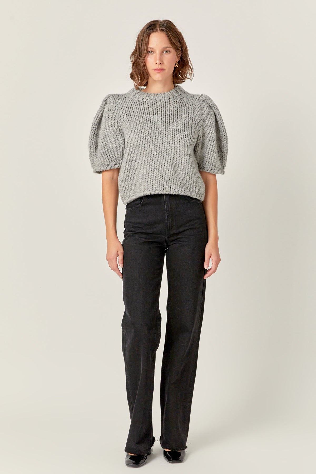 ENGLISH FACTORY - Heavy Yarn Puff Sleeves Knit - TOPS available at Objectrare