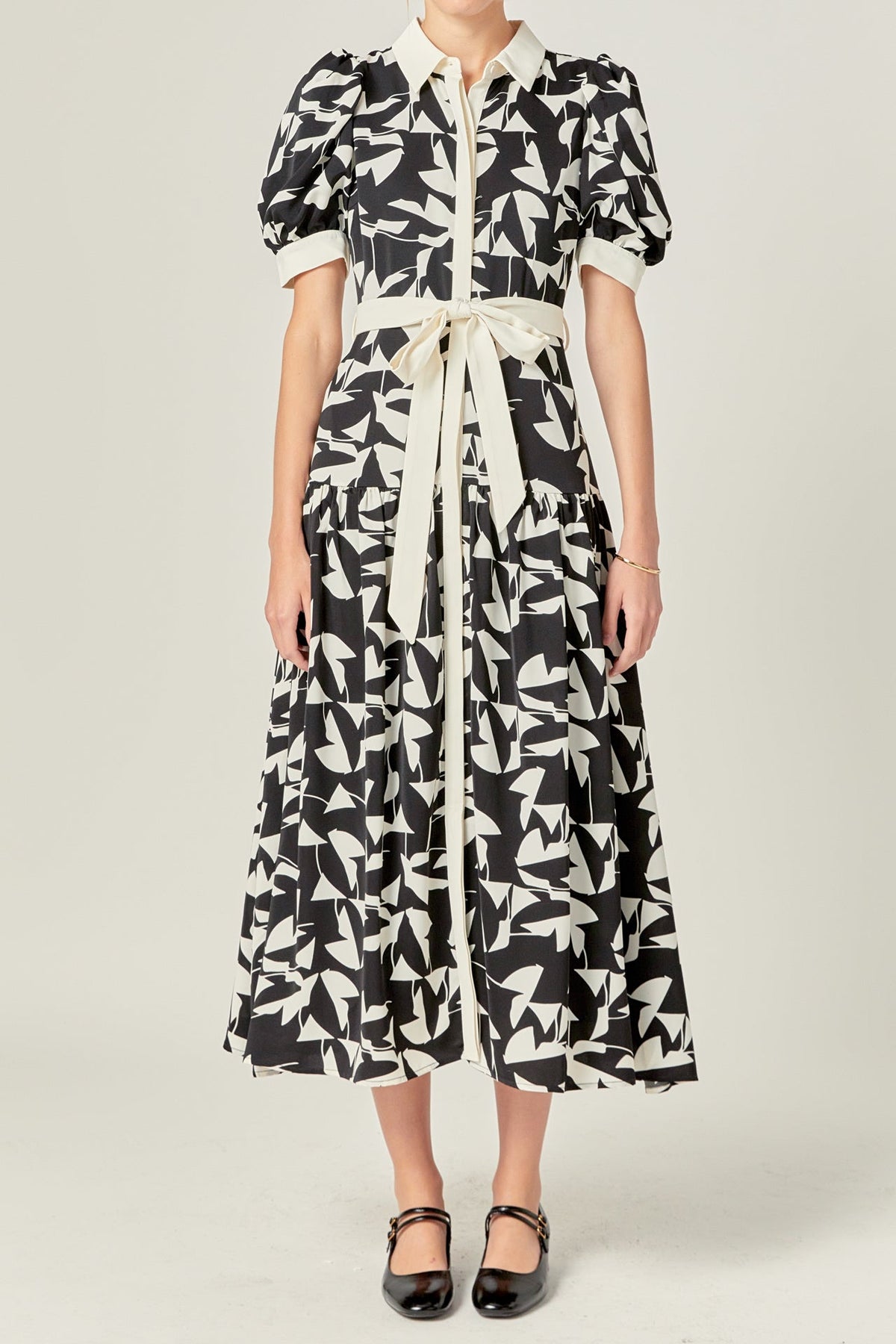 ENGLISH FACTORY - White and Black Printed Midi Dress - DRESSES available at Objectrare