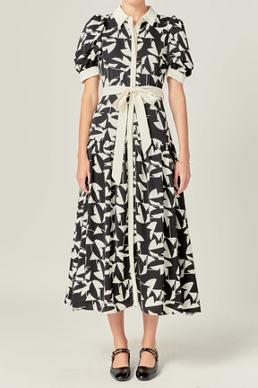 ENGLISH FACTORY - White and Black Printed Midi Dress - DRESSES available at Objectrare
