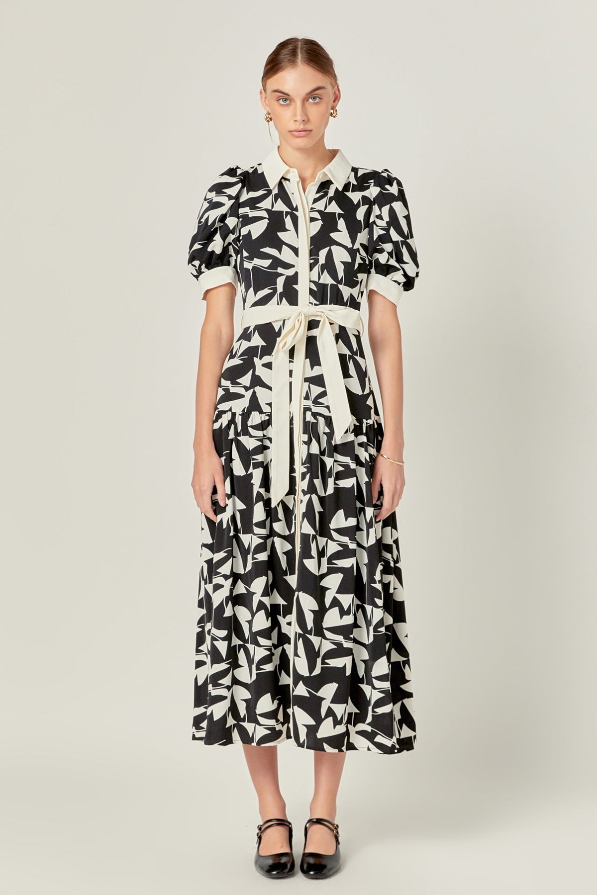 ENGLISH FACTORY - White and Black Printed Midi Dress - DRESSES available at Objectrare