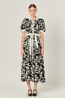 ENGLISH FACTORY - White and Black Printed Midi Dress - DRESSES available at Objectrare