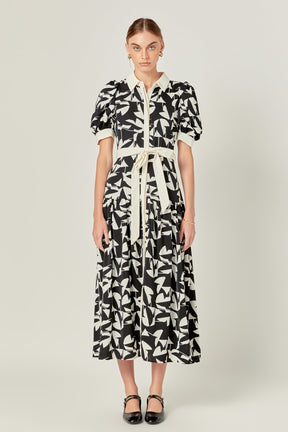 ENGLISH FACTORY - White and Black Printed Midi Dress - DRESSES available at Objectrare