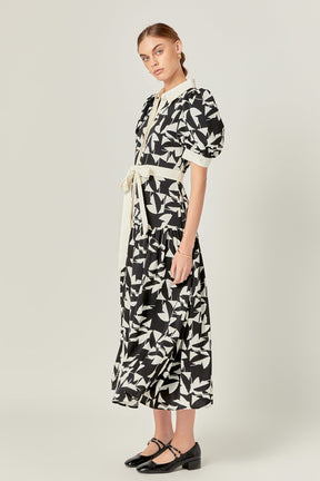 ENGLISH FACTORY - White and Black Printed Midi Dress - DRESSES available at Objectrare