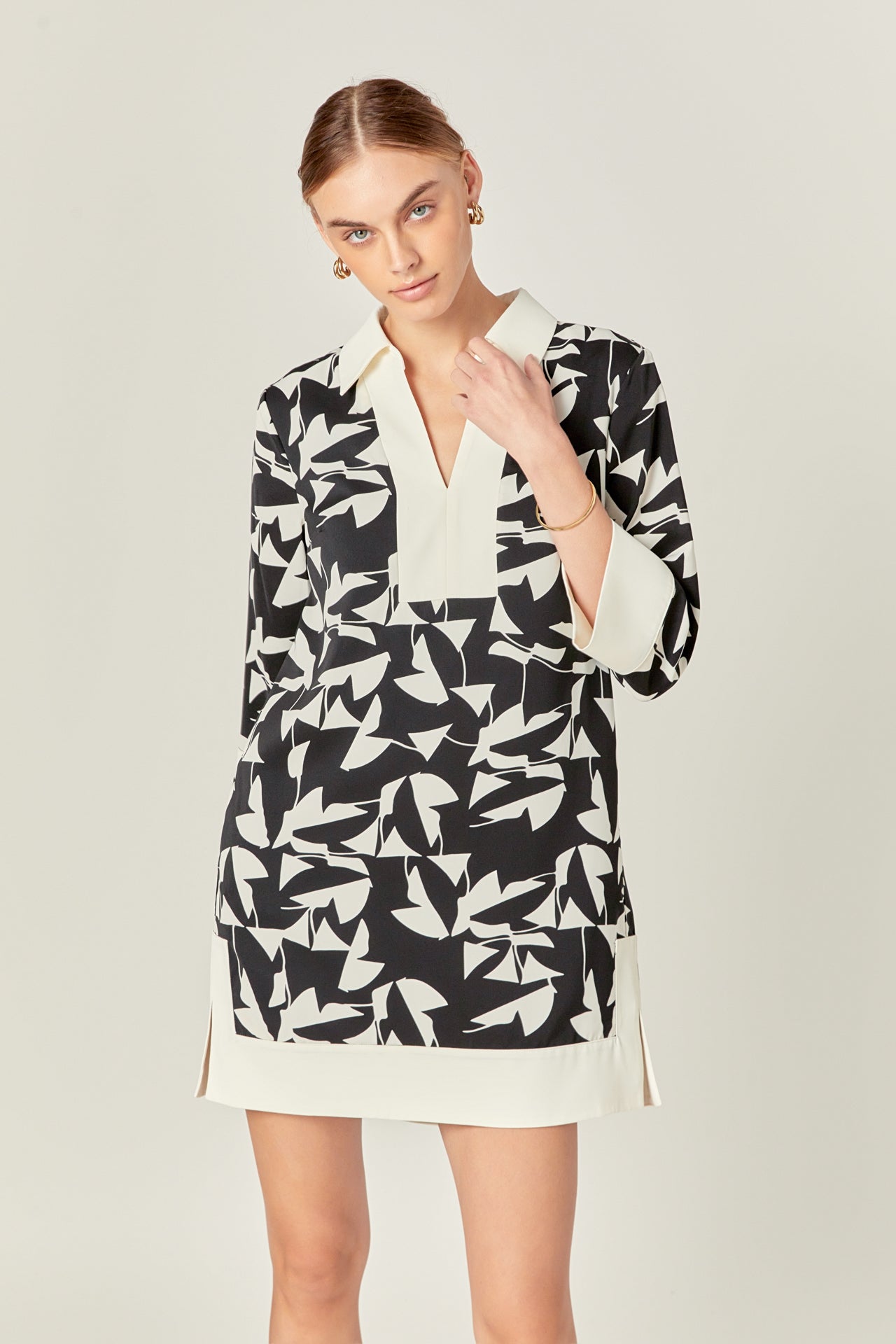 ENGLISH FACTORY - White and Black Printed Tunic Dress - DRESSES available at Objectrare