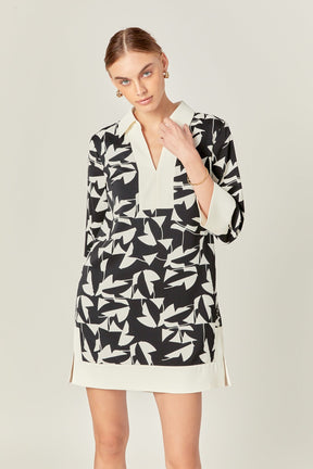 ENGLISH FACTORY - White and Black Printed Tunic Dress - DRESSES available at Objectrare