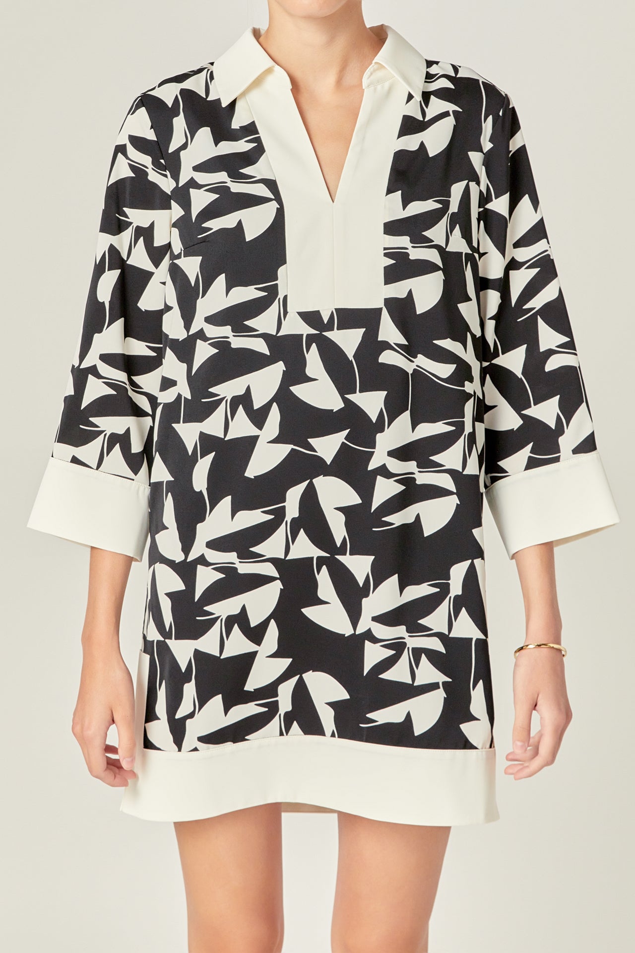 ENGLISH FACTORY - White and Black Printed Tunic Dress - DRESSES available at Objectrare