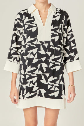 ENGLISH FACTORY - White and Black Printed Tunic Dress - DRESSES available at Objectrare