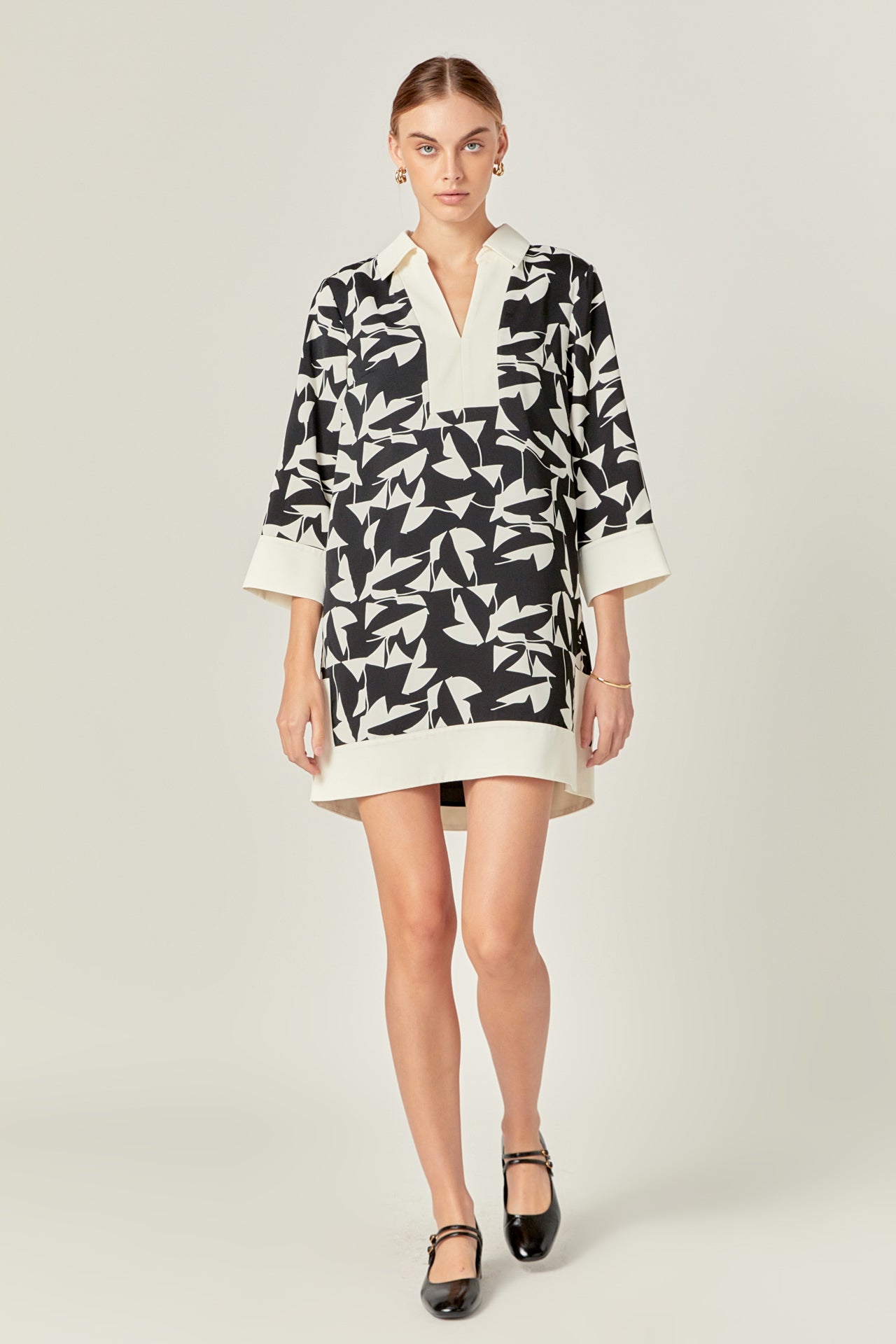 ENGLISH FACTORY - White and Black Printed Tunic Dress - DRESSES available at Objectrare