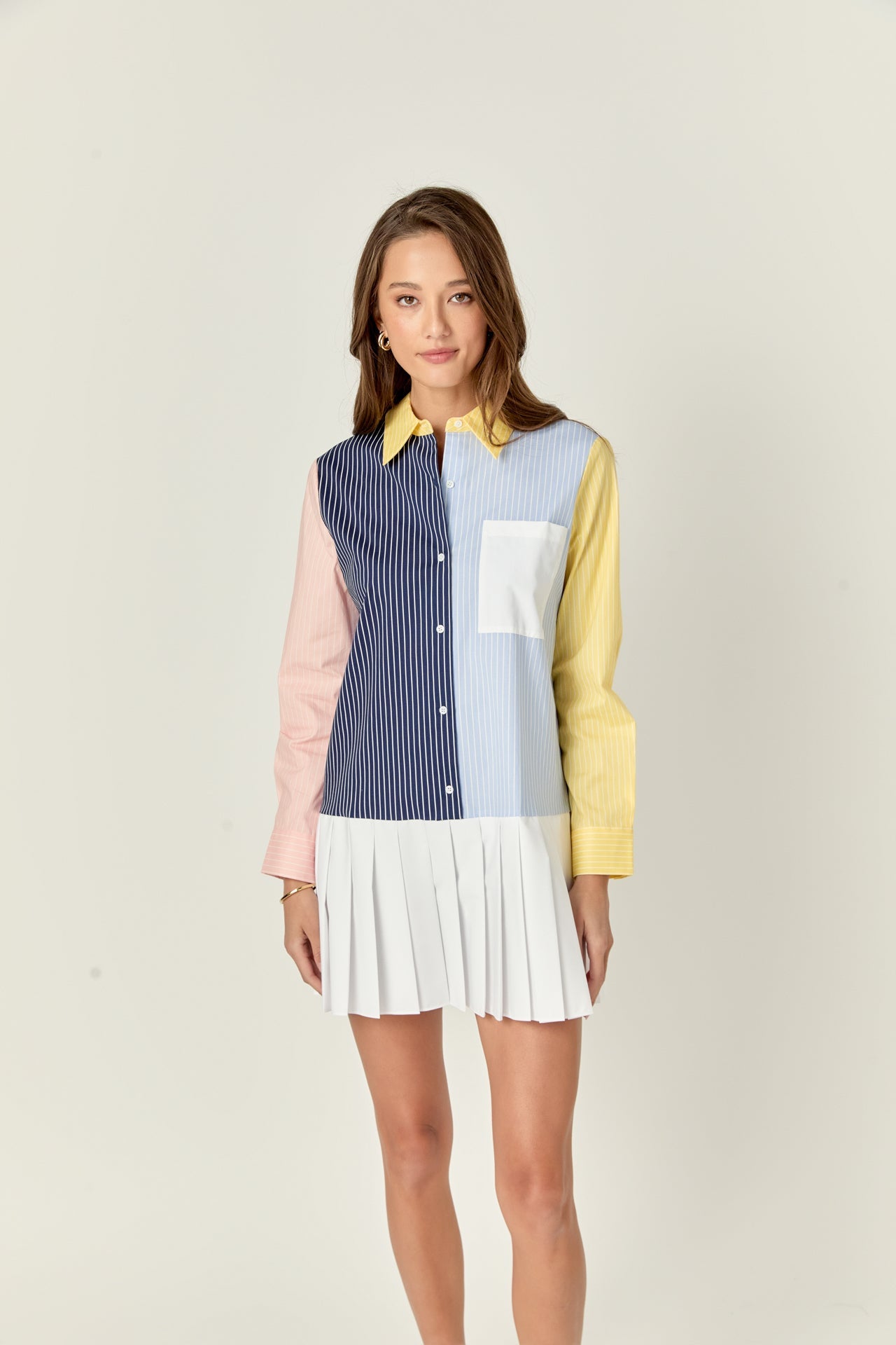 ENGLISH FACTORY - Color Block Stripe Pleated Mini Dress - DRESSES available at Objectrare