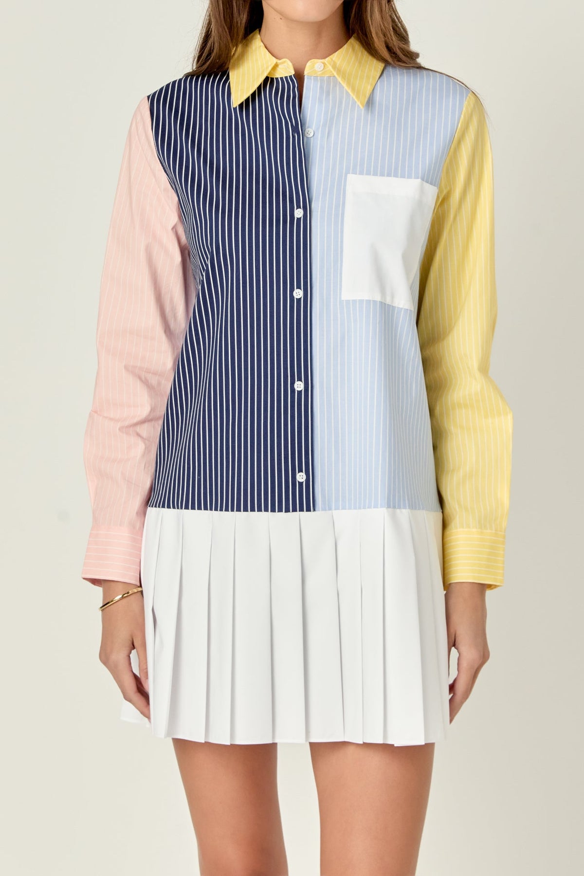 ENGLISH FACTORY - Color Block Stripe Pleated Mini Dress - DRESSES available at Objectrare