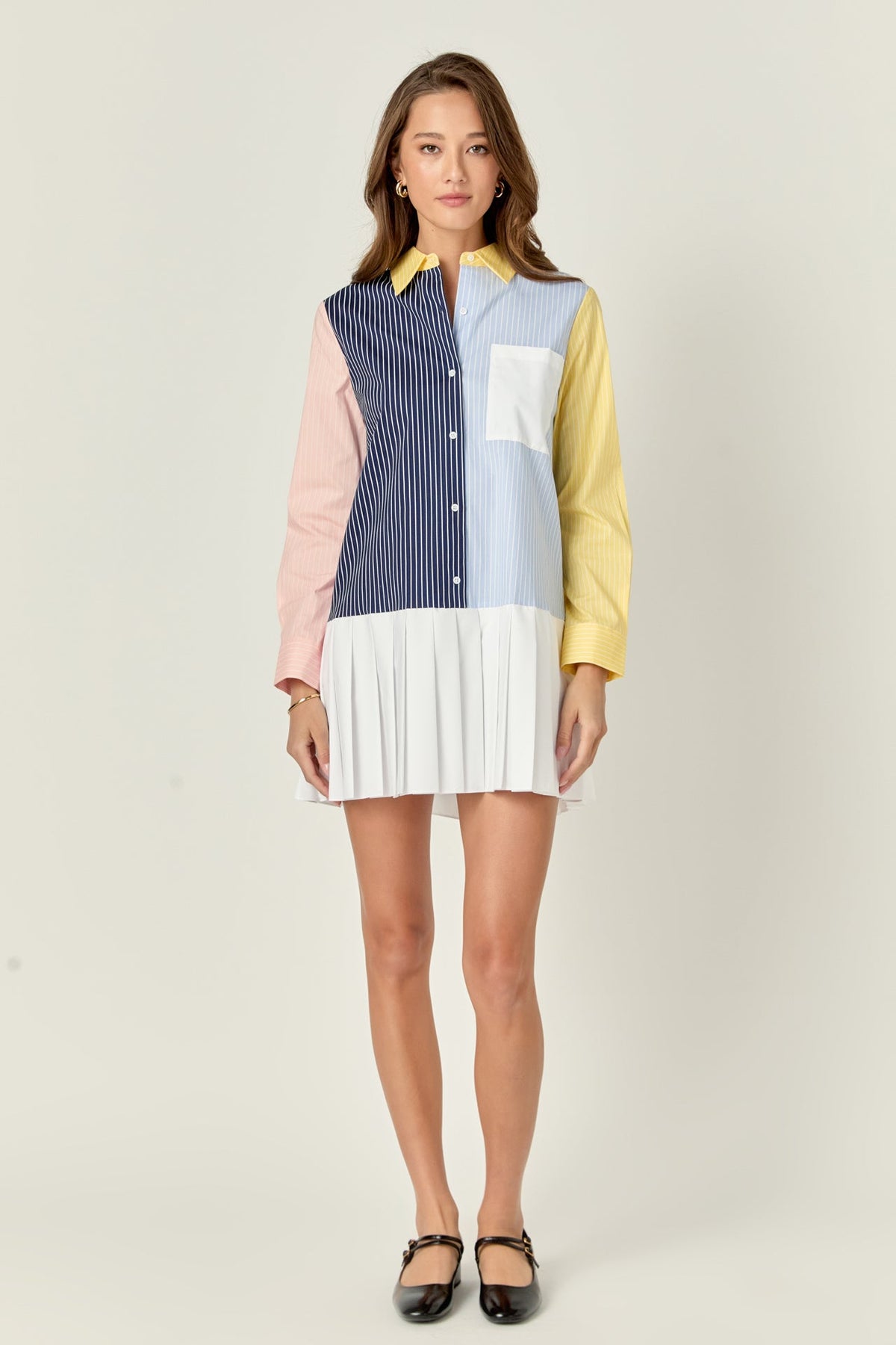 ENGLISH FACTORY - Color Block Stripe Pleated Mini Dress - DRESSES available at Objectrare
