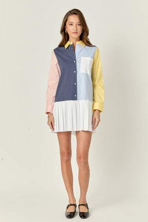 ENGLISH FACTORY - Color Block Stripe Pleated Mini Dress - DRESSES available at Objectrare