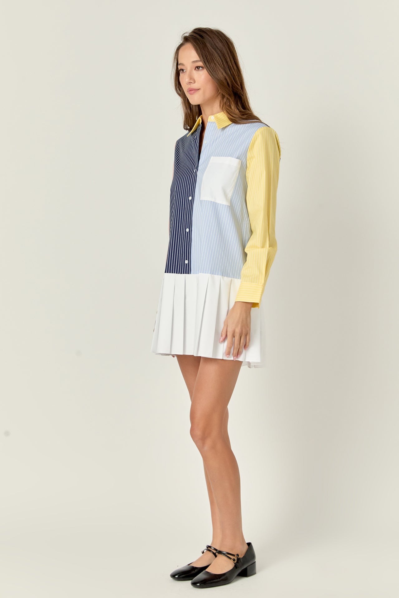 ENGLISH FACTORY - Color Block Stripe Pleated Mini Dress - DRESSES available at Objectrare