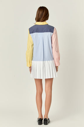 ENGLISH FACTORY - Color Block Stripe Pleated Mini Dress - DRESSES available at Objectrare