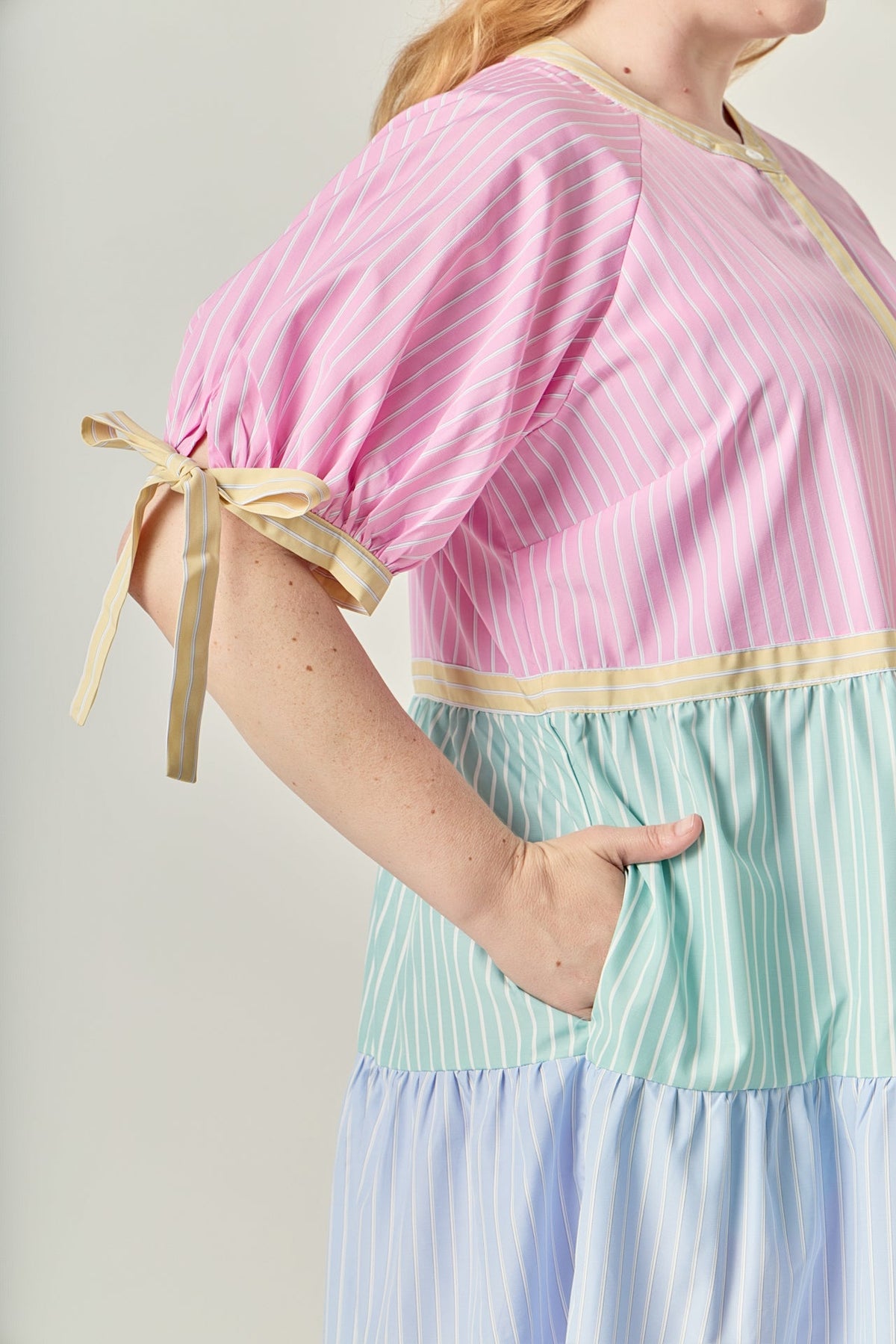 ENGLISH FACTORY - Multi-Stripe Colorblock Tiered Midi Dress - DRESSES available at Objectrare