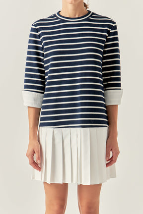 Mix Media Stripe Pleated Mini Dress