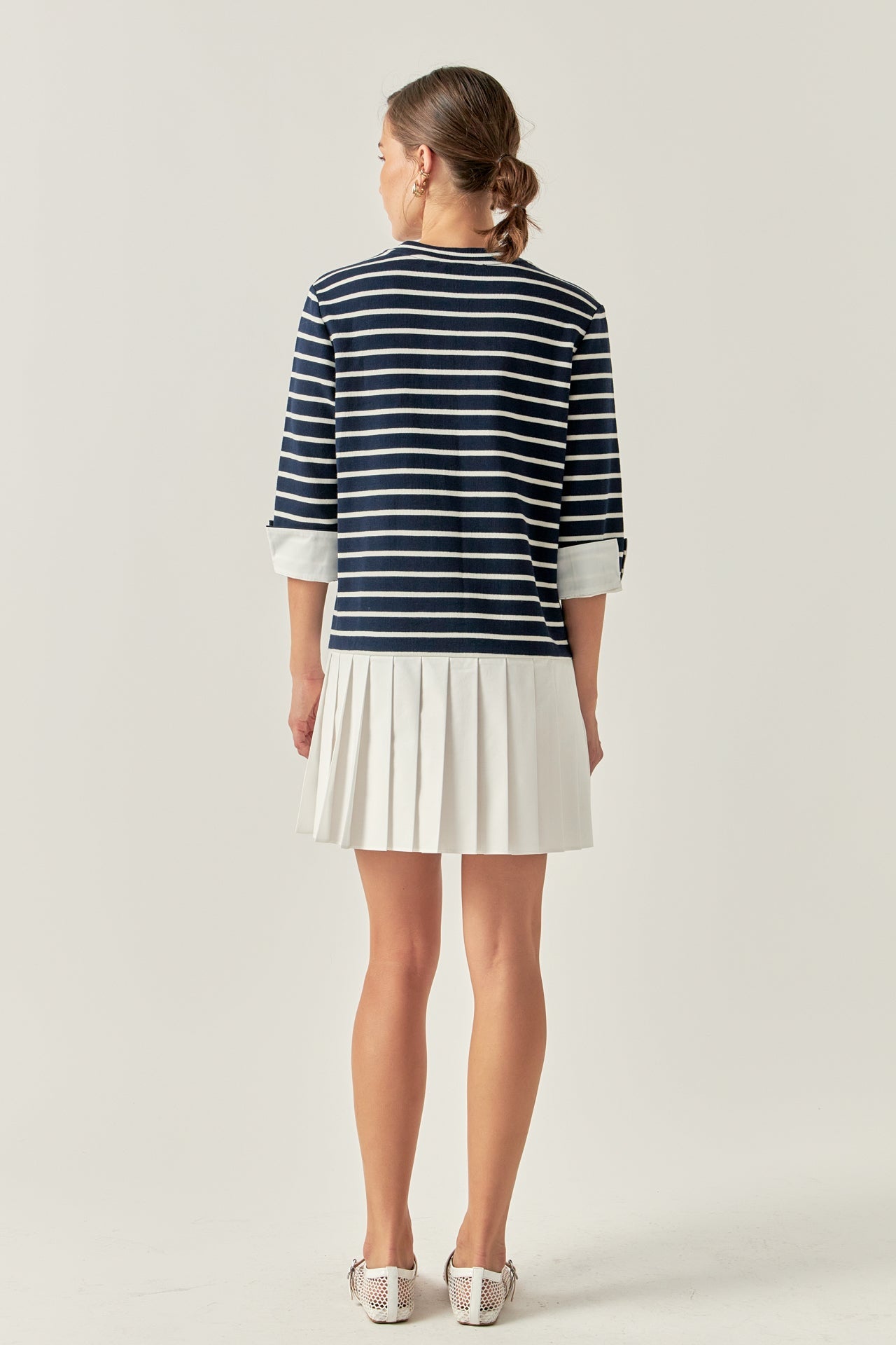 Mix Media Stripe Pleated Mini Dress
