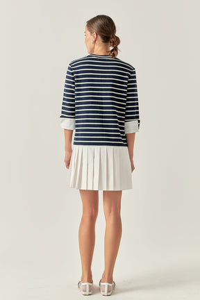 Mix Media Stripe Pleated Mini Dress