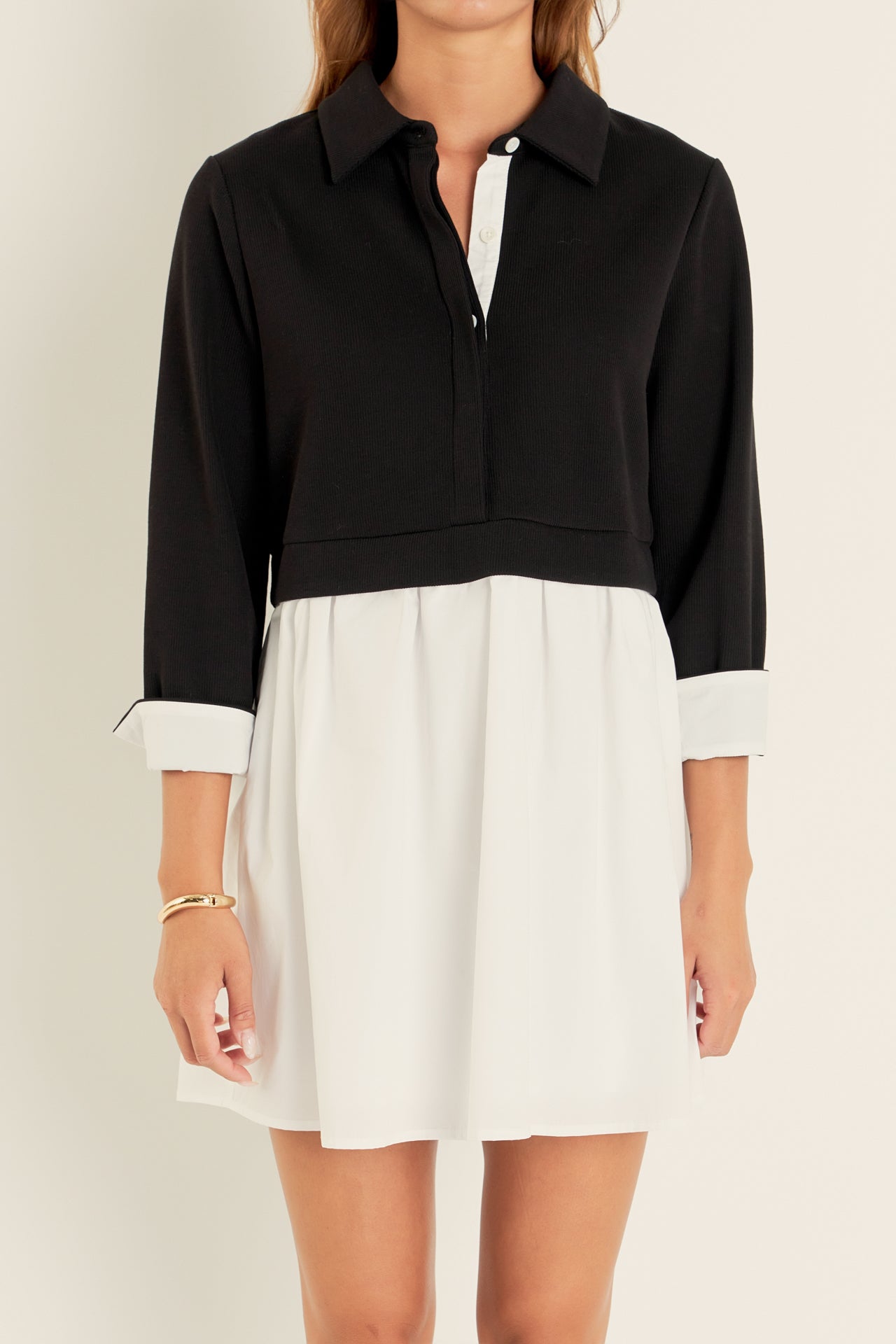 ENGLISH FACTORY - Mix Media Collared Mini Dress - DRESSES available at Objectrare