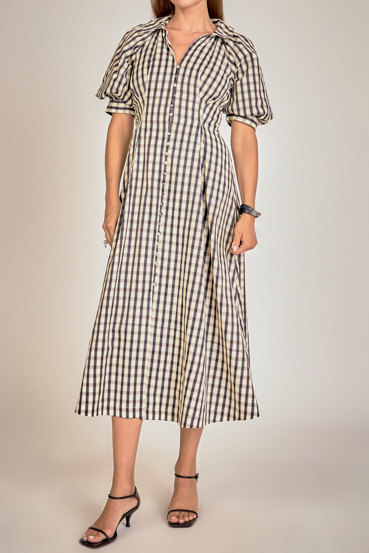 Gingham Check Midi Dress