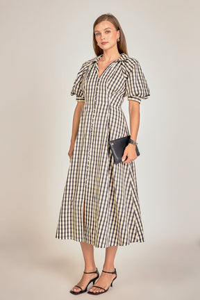 Gingham Check Midi Dress