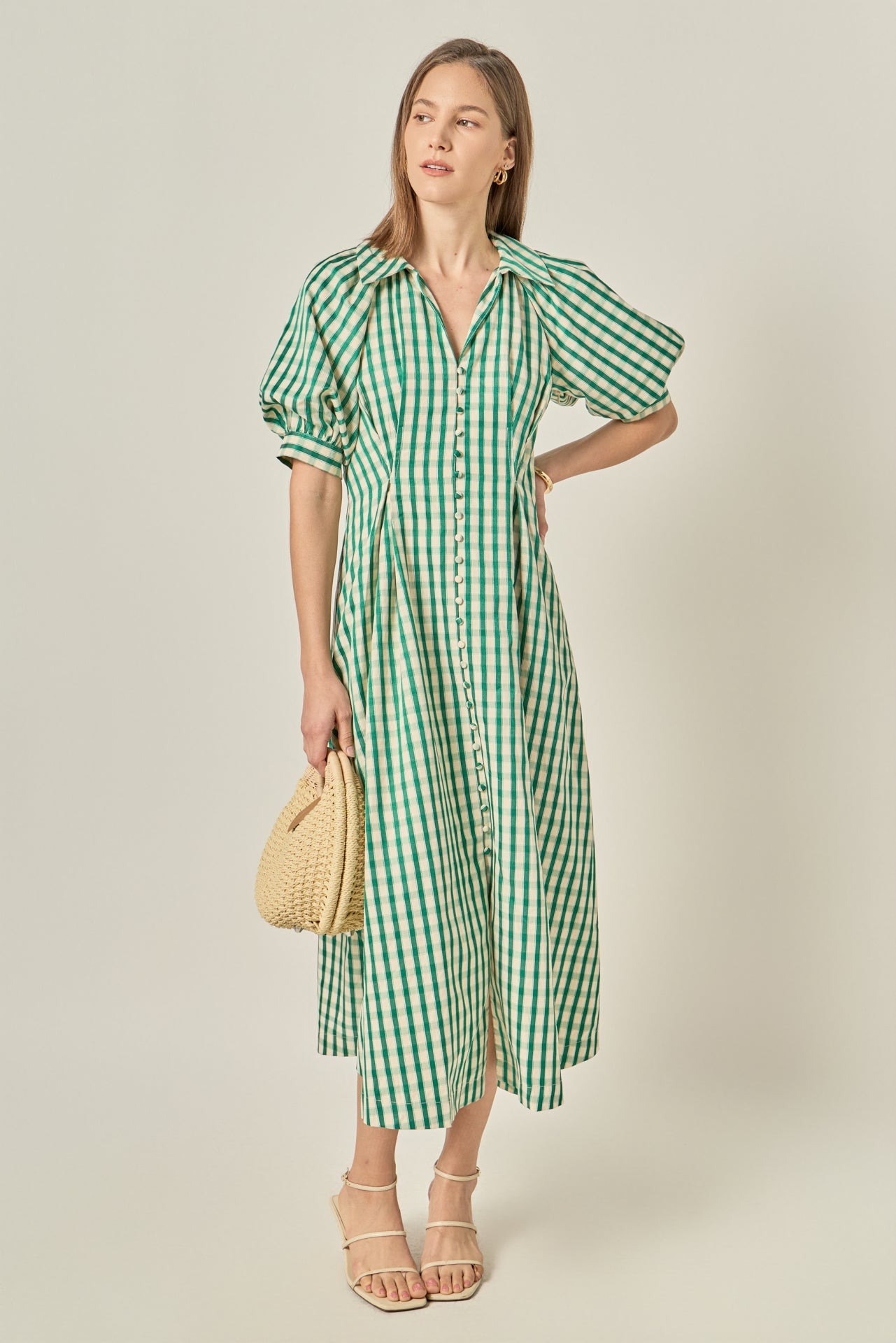 Gingham Check Midi Dress