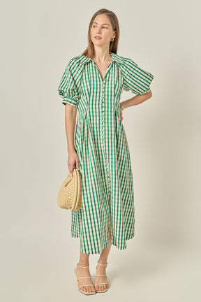 Gingham Check Midi Dress