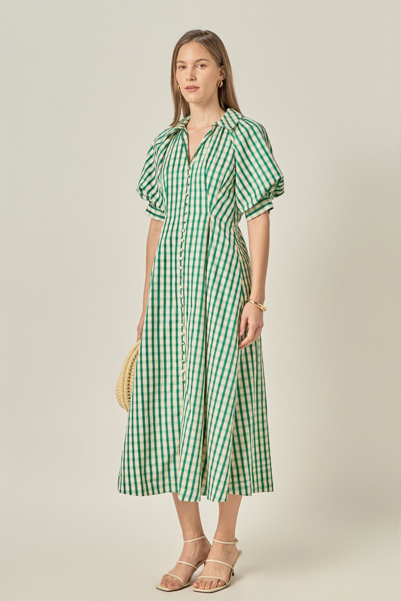 Gingham Check Midi Dress