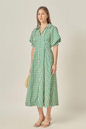 Gingham Check Midi Dress