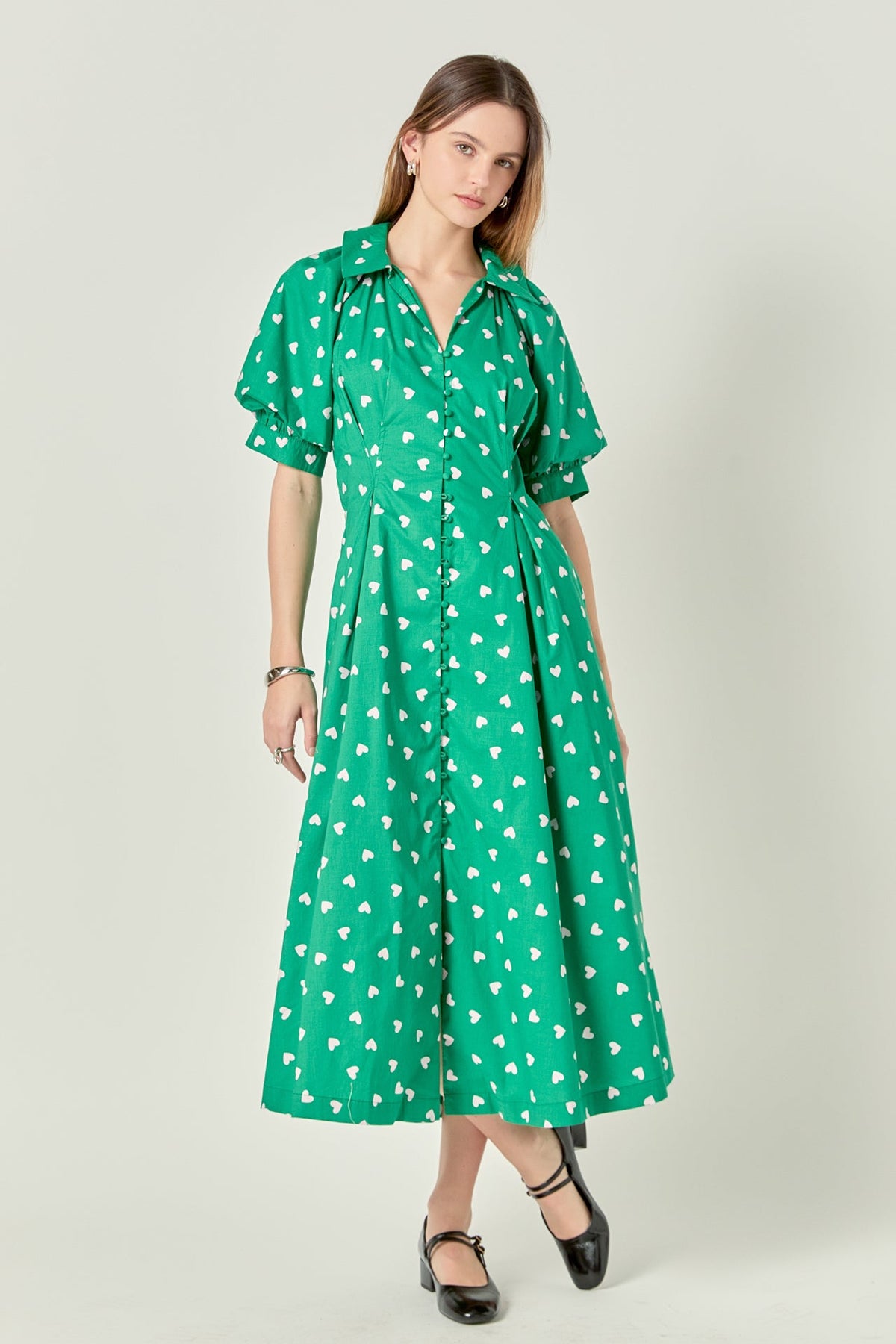 ENGLISH FACTORY - Lovely Heart Print Midi Dress - DRESSES available at Objectrare