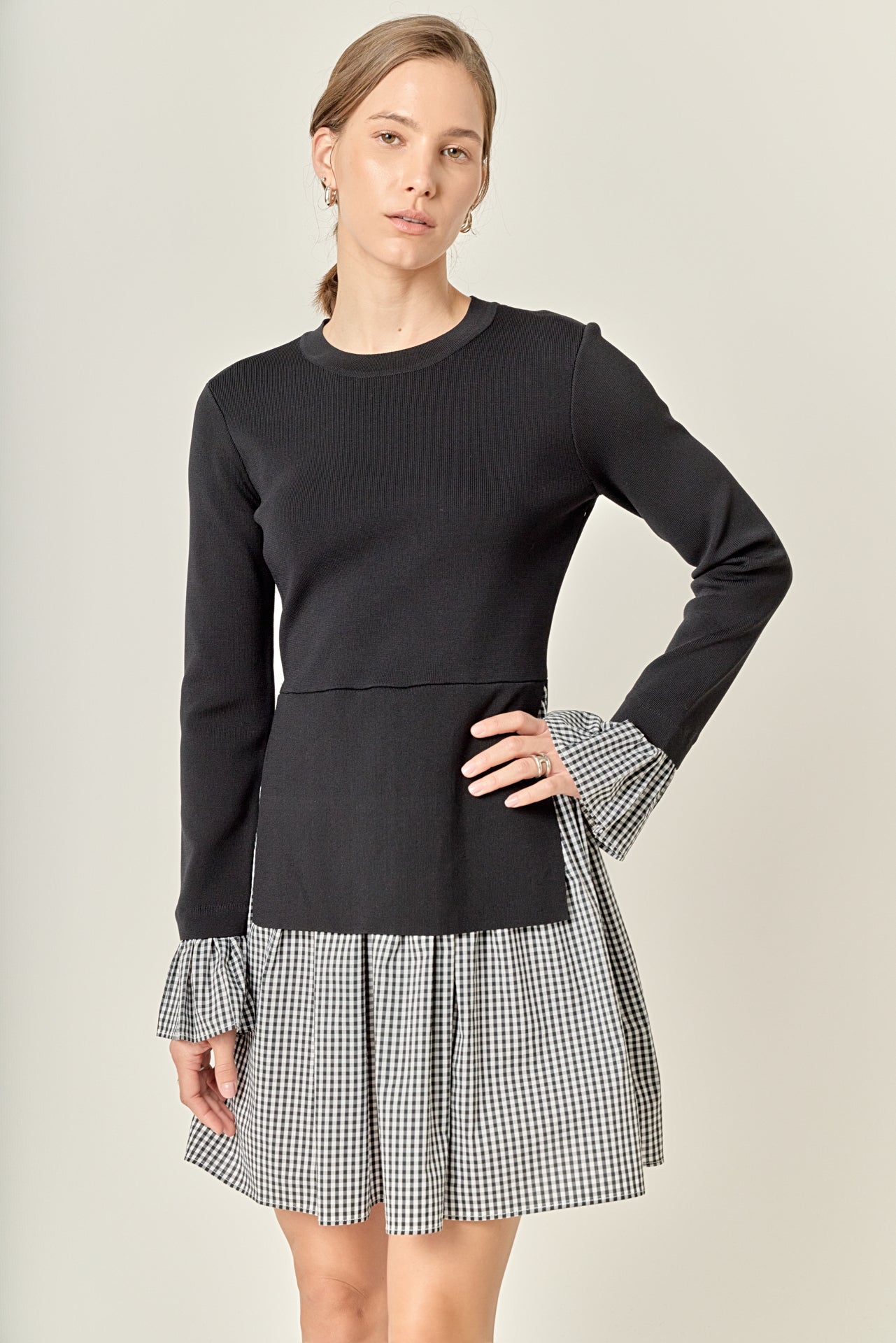 ENGLISH FACTORY - Mixed Media Gingham Check Mini Dress - DRESSES available at Objectrare